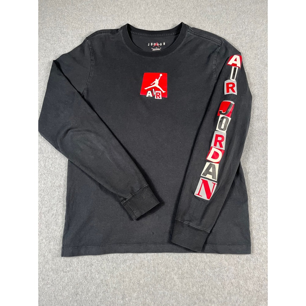 Jordan Mens Long Sleeve Graphic T-Shirt Black Red Jumpman Air Size M